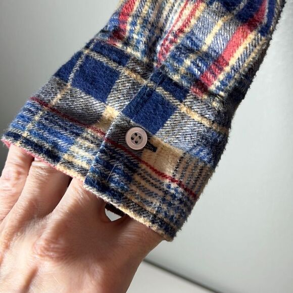 Lord Jim Long Sleeve Checkered Flannel Shirt. Blue, Red, Beige. Size Medium - Picture 2 of 9